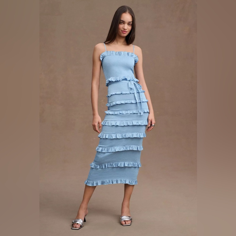 BRAND NEW - with tags in bag. V Chapman Lily Ruched & Ruffled Stretch Midi Dress